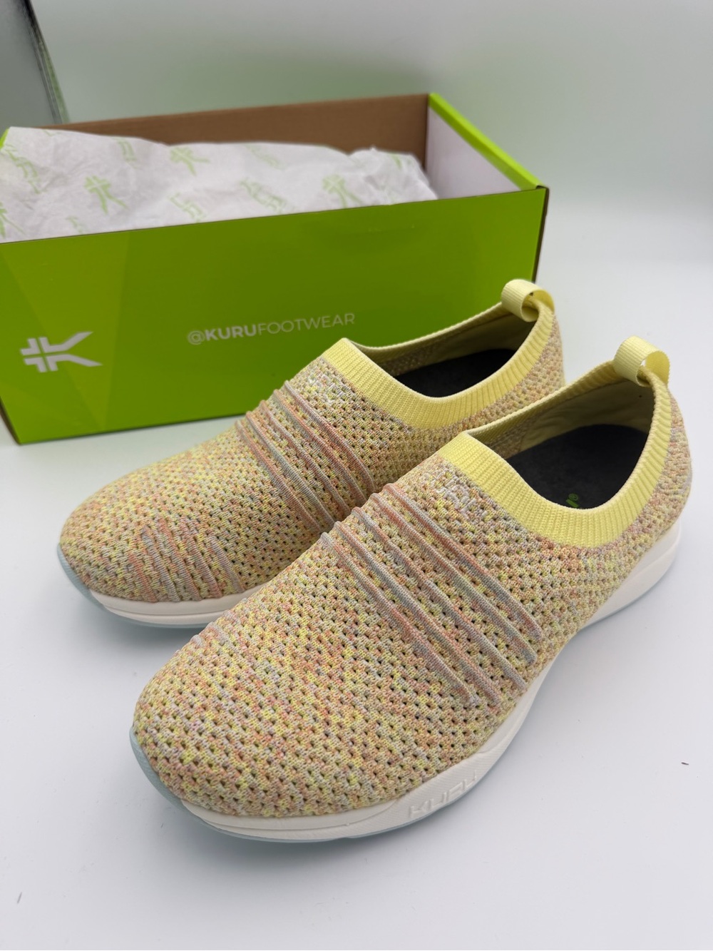 Kuru Stride Yellowburst Confetti Knit Slip On Walking Sneakers Size 7